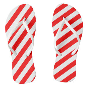 Red and White Large Size Diagonal Stripes Flip Flops