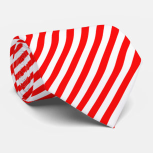 Red and White Large Size Diagonal Stripes Tie