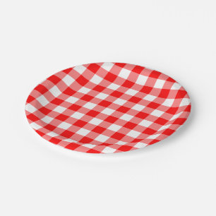 Red and White Large Size Gingham Checks Paper Plate