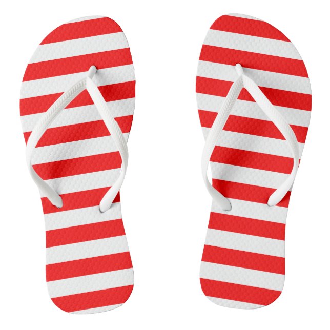 Red and White Large Size Horizontal Stripes Flip Flops (Footbed)