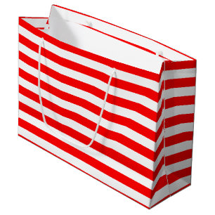 Red and White Large Size Horizontal Stripes Large Gift Bag