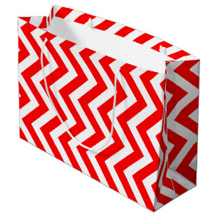Red and White Large Size Vertical Chevron Large Gift Bag