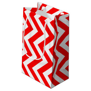 Red and White Large Size Vertical Chevron Small Gift Bag