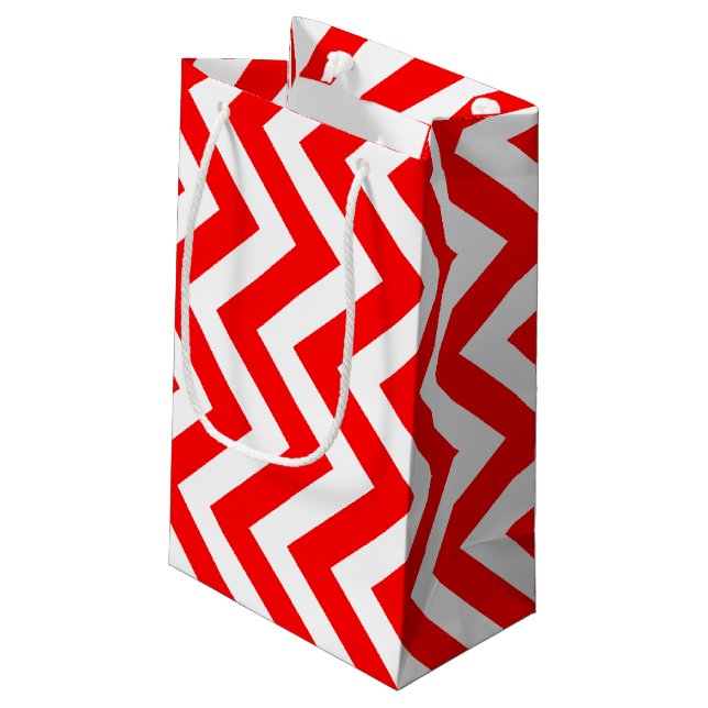Red and White Large Size Vertical Chevron Small Gift Bag (Back Angled)