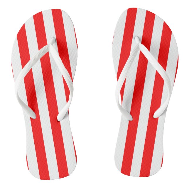 Red and White Large Size Vertical Stripes Flip Flops (Footbed)