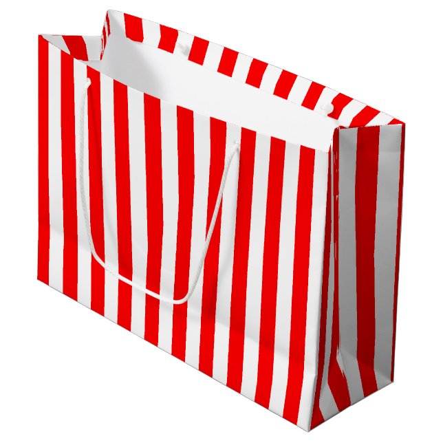 Red and White Large Size Vertical Stripes Gift Bag (Front Angled)