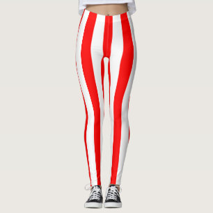 Red and White Large Size Vertical Stripes Leggings