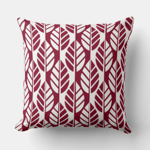 Red and White Leaves Pattern Throw Pillow
