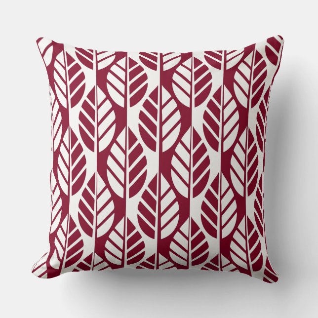 Red and White Leaves Pattern Throw Pillow (Front)