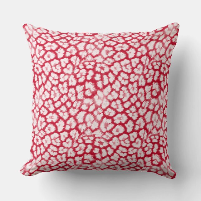 Red and white leopard print  throw pillow (Front)