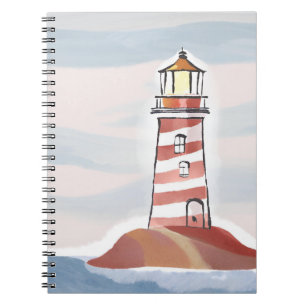 Red and White Lighthouse   Beachy Ocean Watercolor Notebook