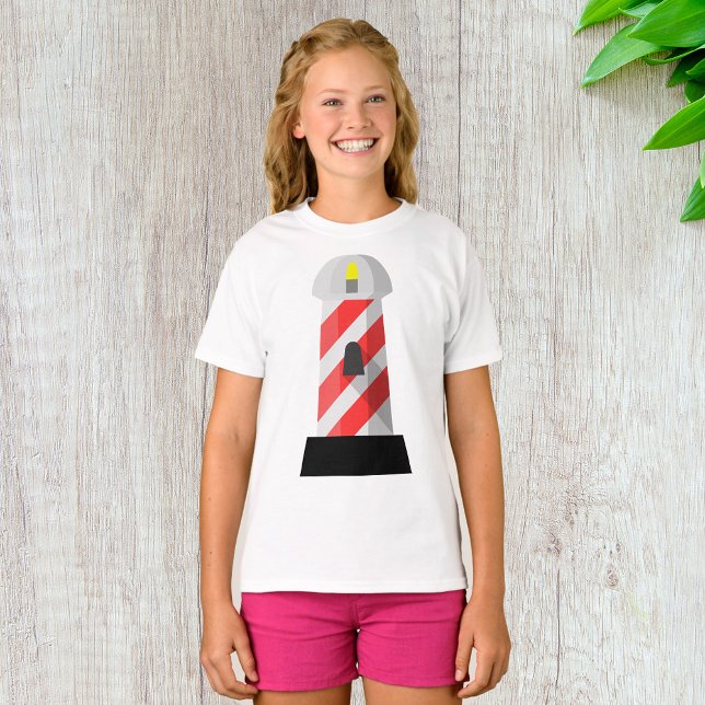 Red And White Lighthouse Girls T-Shirt (Creator Uploaded)