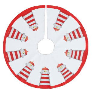 Red and White Lighthouses on White Brushed Polyester Tree Skirt