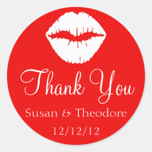Red and White Lips Thank You Classic Round Sticker
