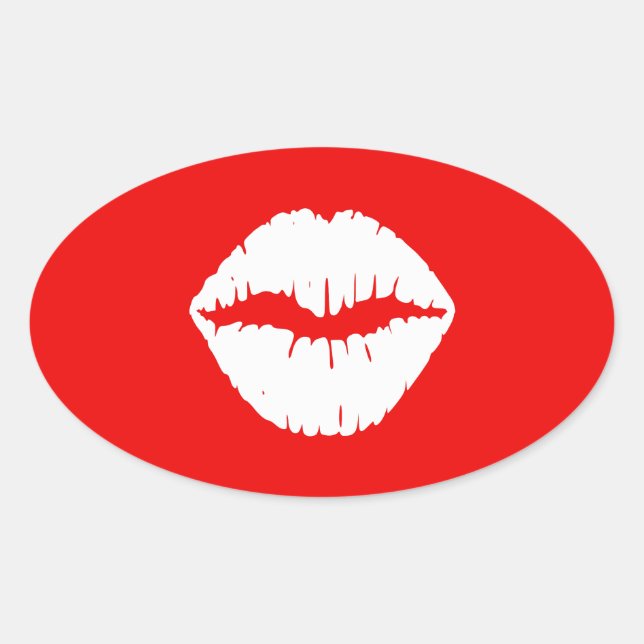 Red and White Lipstick Oval Sticker (Front)