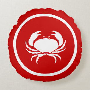 Red  and white Lobster CRAB and lobster Round Pillow