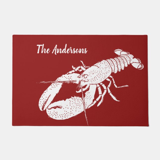 Red and White Lobster Personalized Doormat (Front)