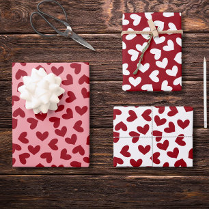 Red and white love heart pattern love hearts  wrapping paper sheet