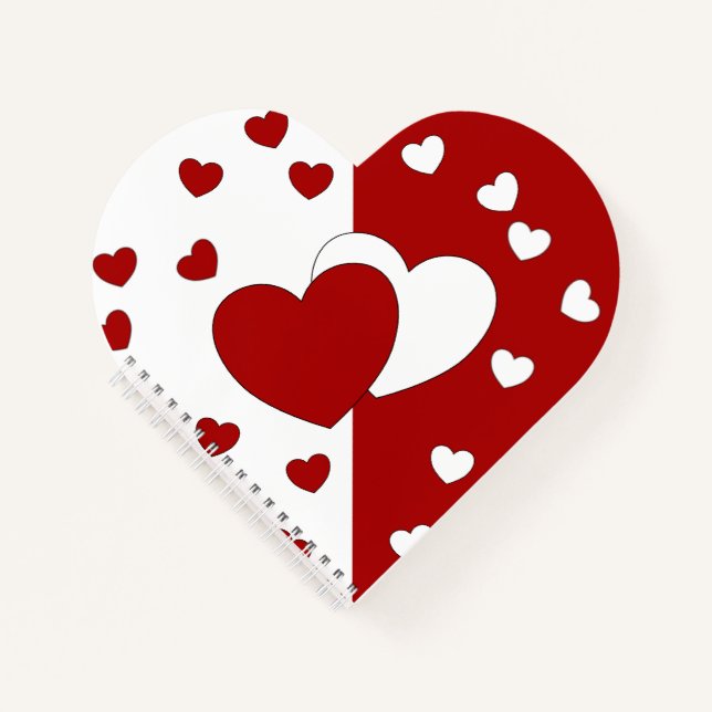 Red And White Love Hearts Heart-Shaped Notebook (Front)