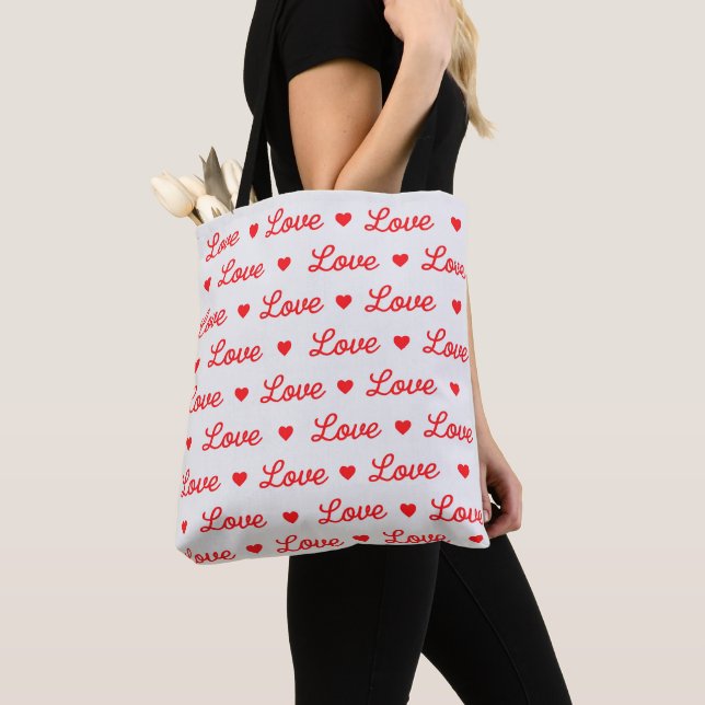 Red and White Love  Tote Bag (Close Up)