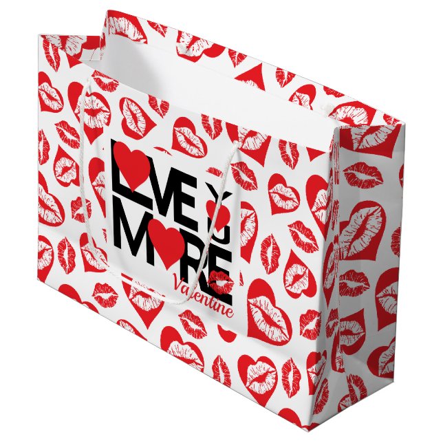 Red and White Love You More Large Gift Bag (Front Angled)