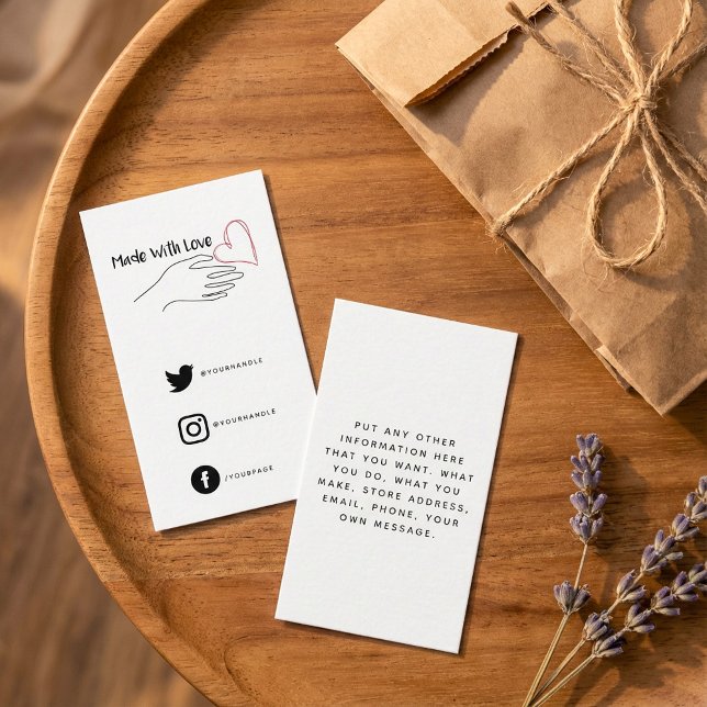 Red and white made with love heart, social links enclosure card (Creator Uploaded)