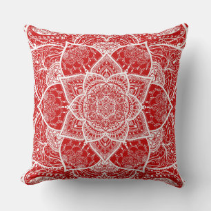 Red and White Mandala - Loergann in Cherry Throw Pillow