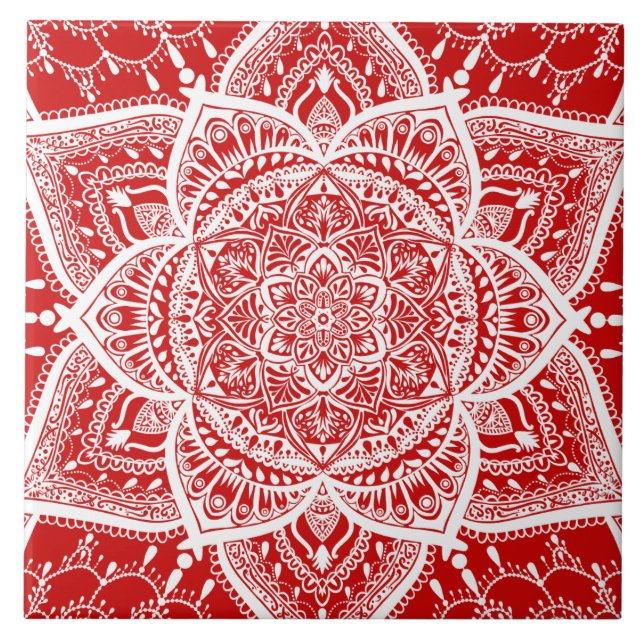 Red and White Mandala - Loergann in Cherry Tile (Front)