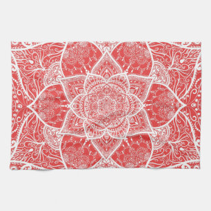 Red and White Mandala - Loergann in Goji Berry Kitchen Towel