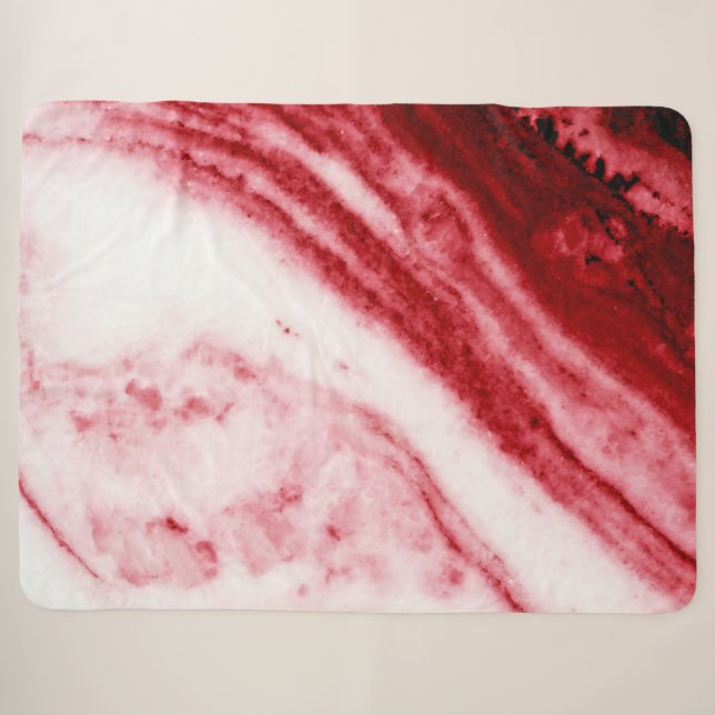 Red and White Marble  Sherpa Blanket (Front (Horizontal))