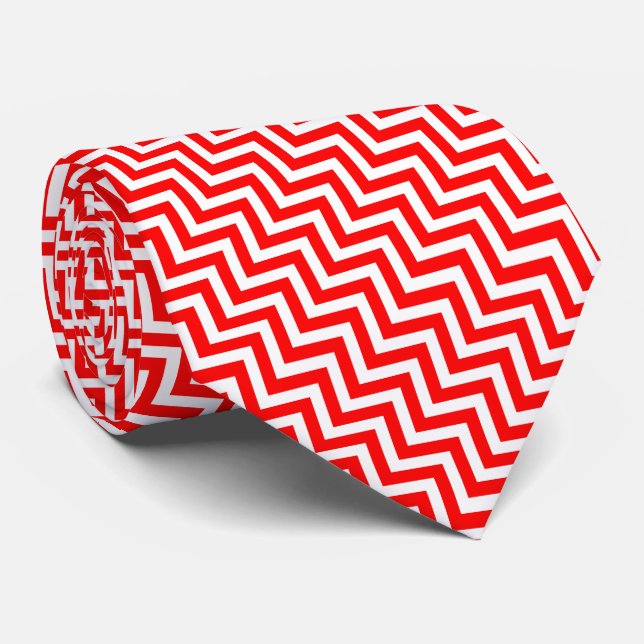 Red and White Medium Size Diagonal Chevron Tie (Rolled)