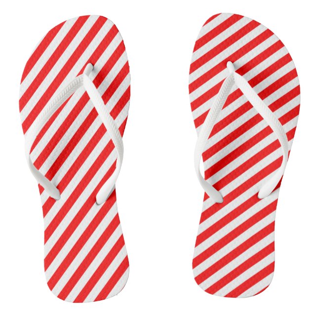 Red and White Medium Size Diagonal Stripes Flip Flops (Footbed)
