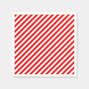 Red and White Medium Size Diagonal Stripes Paper Napkin