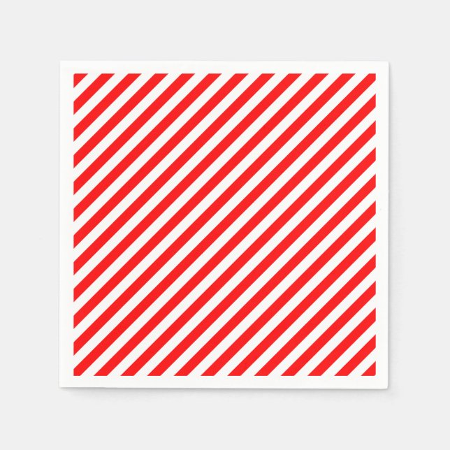Red and White Medium Size Diagonal Stripes Paper Napkin (Front)