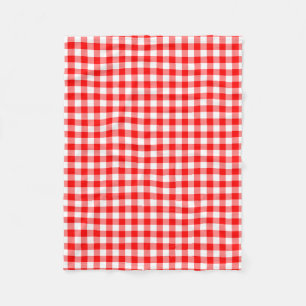 Red and White Medium Size Gingham Checks Fleece Blanket