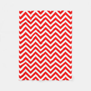 Red and White Medium Size Horizontal Chevron Fleece Blanket