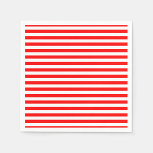 Red and White Medium Size Horizontal Stripes Paper Napkin