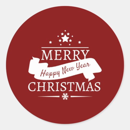 Red And White Merry Christmas And Happy New Year Classic Round Sticker