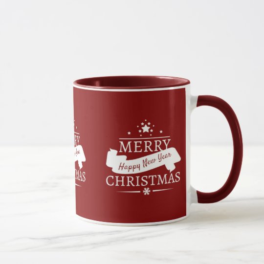 Red And White Merry Christmas And Happy New Year Mug