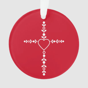 Red and White Merry Christmas Bible Verse Cross Ornament