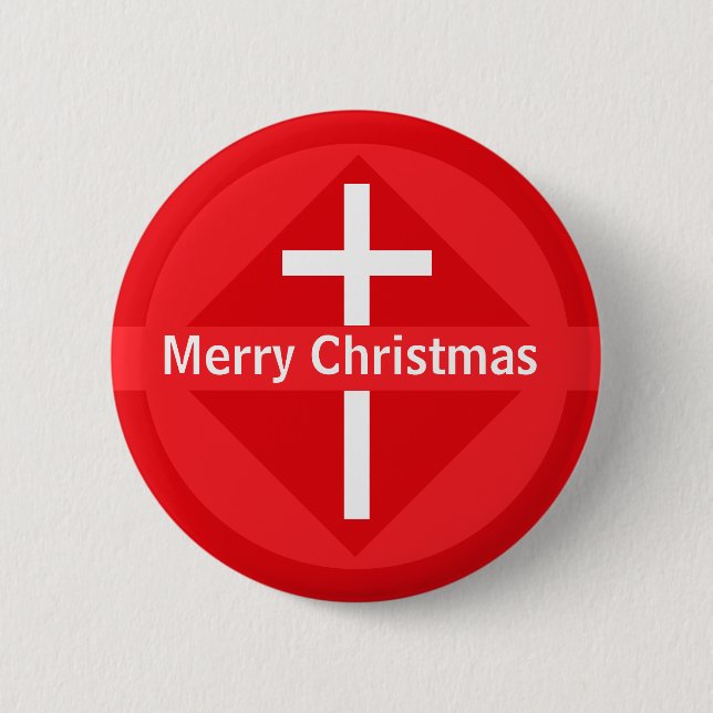 Red and White Merry Christmas Christian Cross 2 Inch Round Button (Front)
