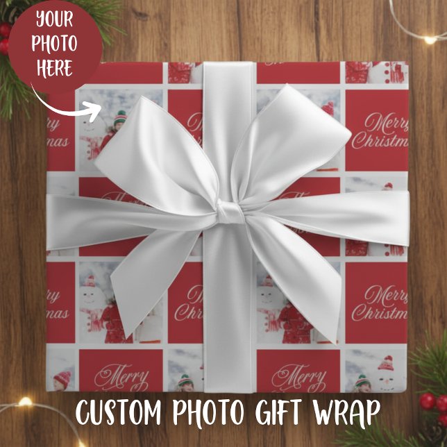 Red And White Merry Christmas Custom Photo Holiday Wrapping Paper (Red And White Merry Christmas Custom Photo Holiday Wrapping Paper)