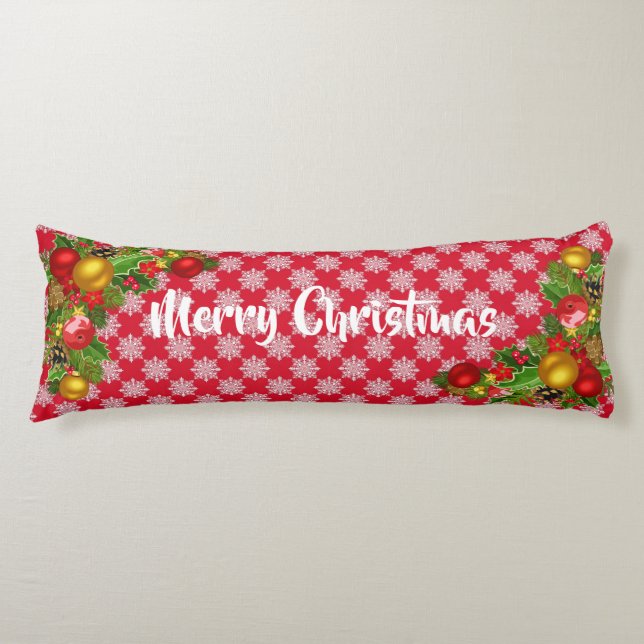 Red and White Merry Christmas Long Cozy Pillow (Front)