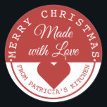 Red And White Merry Christmas Made With Love Classic Round Sticker<br><div class="desc">Classic red and white Merry Christmas stickers to seal your home baked gifts.</div>