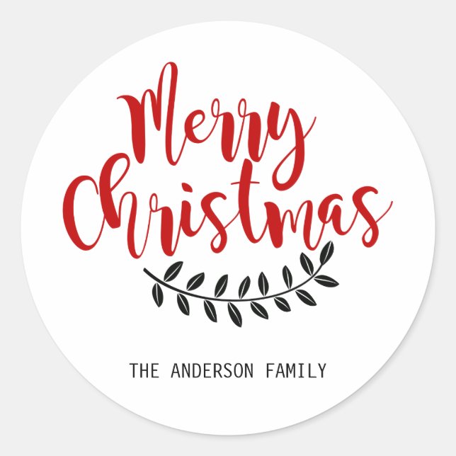 Red and White Merry Christmas Personalized Sticker (Front)