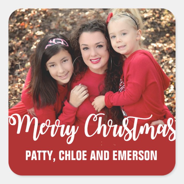 Red and White Merry Christmas Photo Envelope Seal (Front)