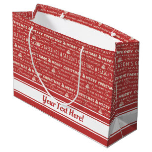 Red and White Merry Christmas Retro Typography Large Gift Bag