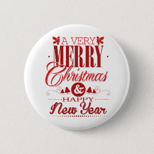 Red and White Merry Christmas Sayings Decor 2 Inch Round Button