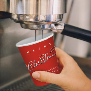 Red and White Merry Christmas Script Custom Paper Cups