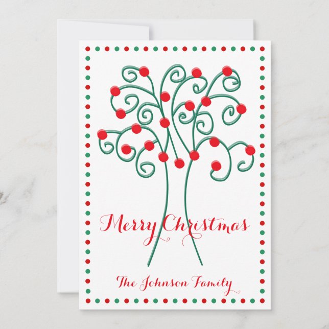 Red And White Merry Christmas Tree Holiday Card (Front)